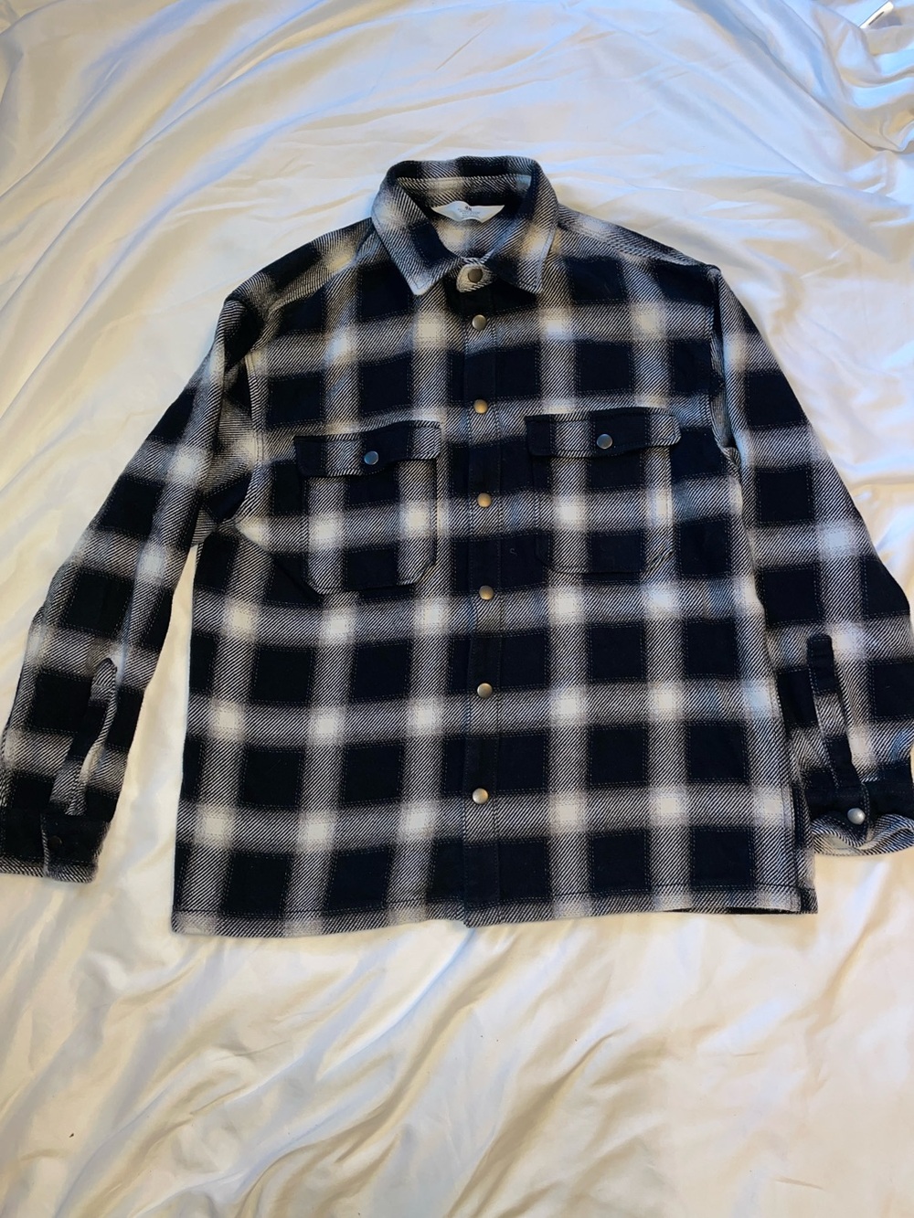 H&M Black and White Plaid Lightweight Shirt Jacket